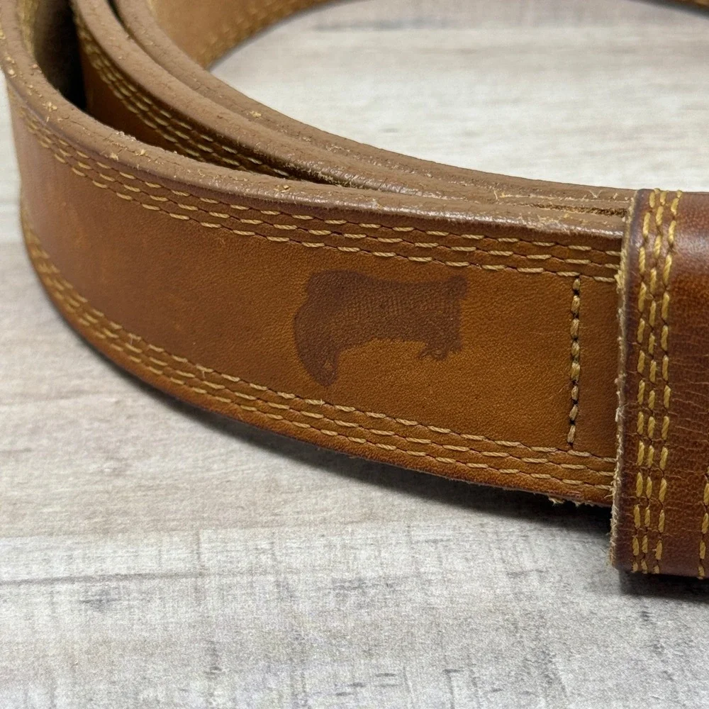 Vtg LL Bean Mens Triple Stitch Boot Logo Belt 44 Brown Leather Gorpcore Outdoor